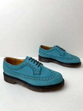 Vintage Dr. Martens England MIE Blue Soft Leather Wingtip Oxfords Shoes UK 4
